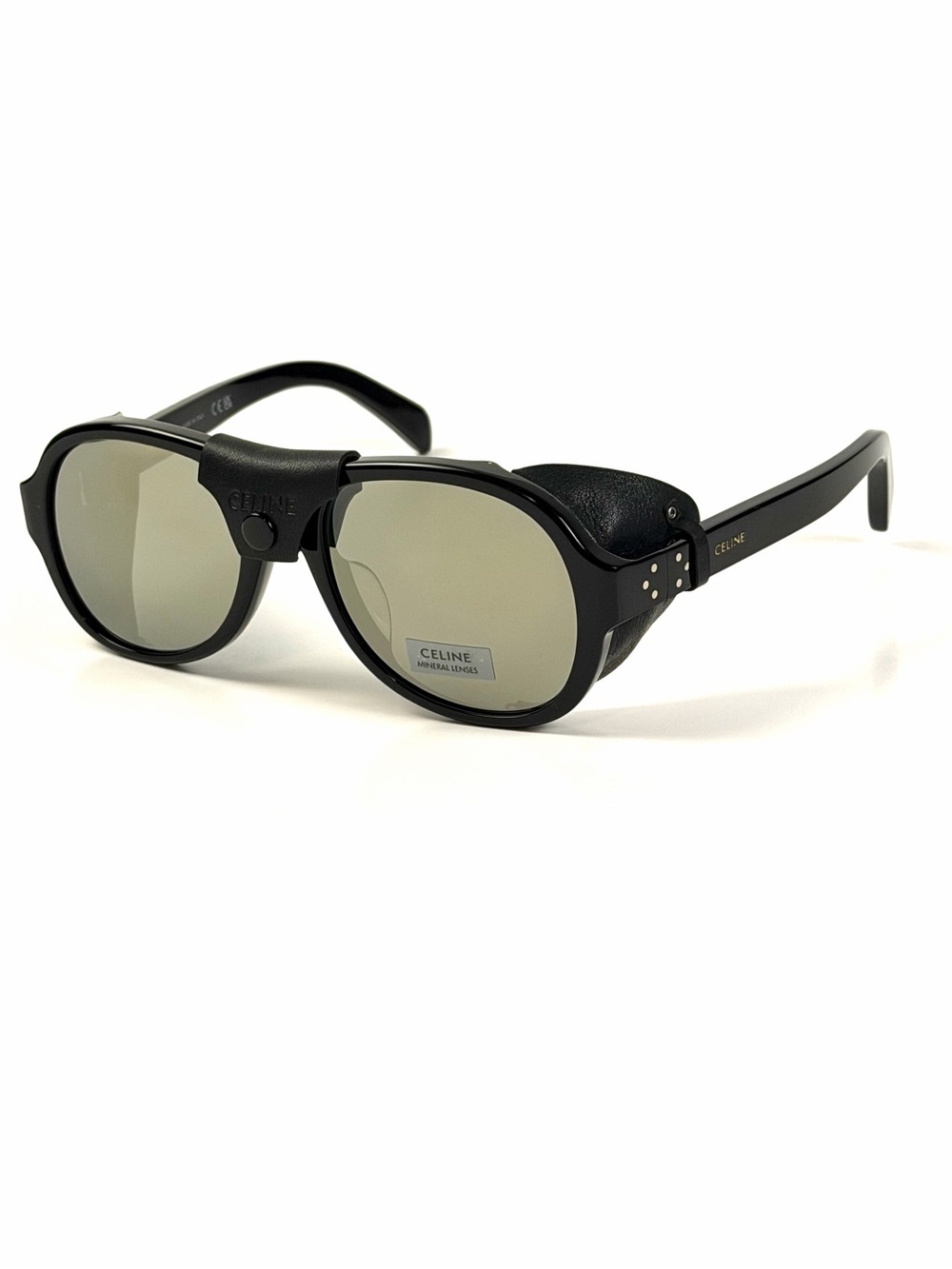 Celine CL40301U 01C Black Leather Authentic Side Shield Sunglasses